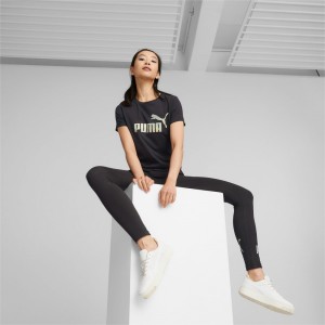 Camiseta Puma Essentials+ Nova Shine Tee Mujer Negros | 6591748-QM