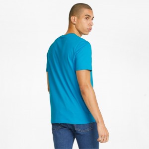 Camiseta Puma Wording Estampados Tee Hombre Bleu Azur | 8429301-ZN