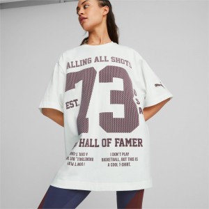 Camiseta Puma x JUNE AMBROSE Keeping Score Square Up Oversized Basketball Tee Mujer Blancos | 0627948-DP