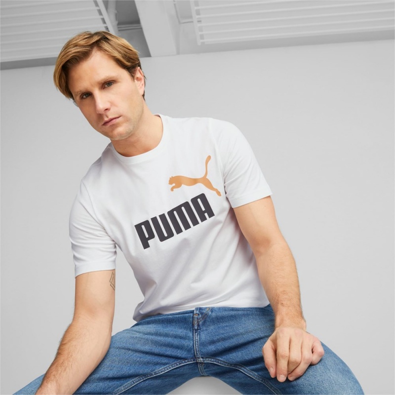 Camiseta Puma Essentials+ 2 Colour Logo Hombre Blancos Azules | 6089427-HW