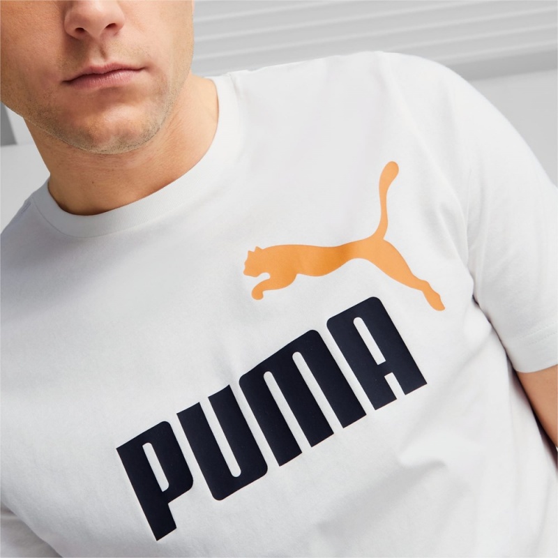 Camiseta Puma Essentials+ 2 Colour Logo Hombre Blancos Azules | 6089427-HW