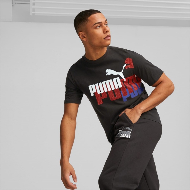 Camiseta Puma Essentials+ Logo Power Hombre Negros | 8519207-GO