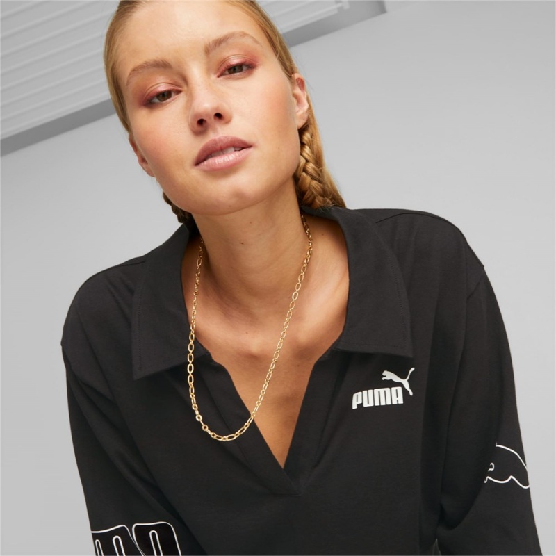 Camiseta Puma POWER Longsleeve Polo Shirt Mujer Negros | 6085274-KV