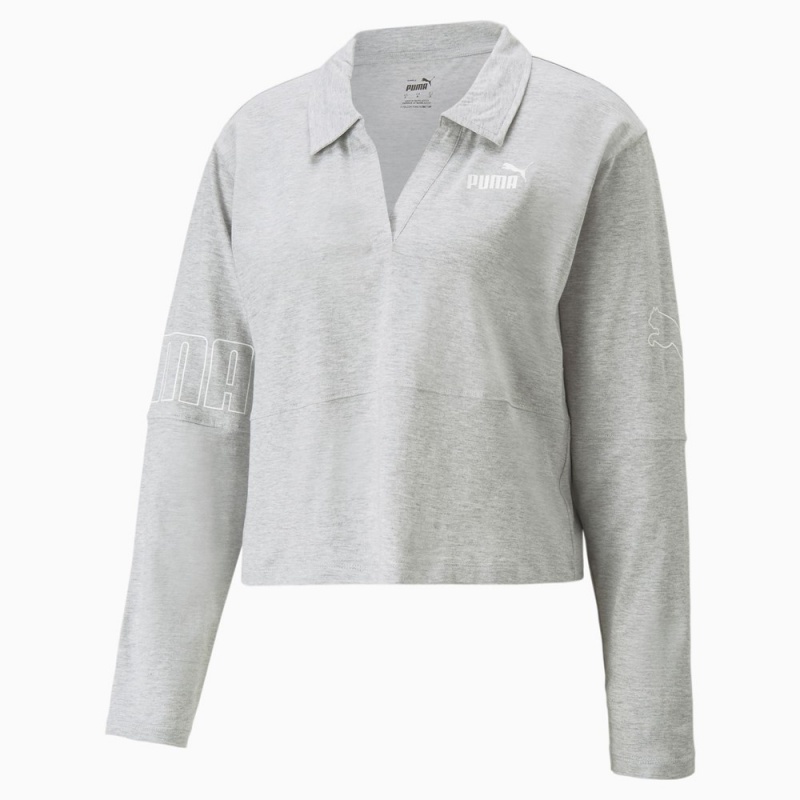 Camiseta Puma POWER Longsleeve Polo Shirt Mujer Grises Claro | 4790815-BE
