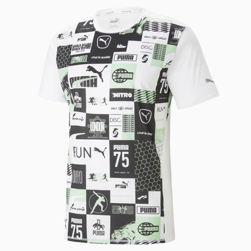 Camiseta Puma Run Favourite Printed Correr Tee Hombre Blancos Verde Menta Claro | 8913742-ER