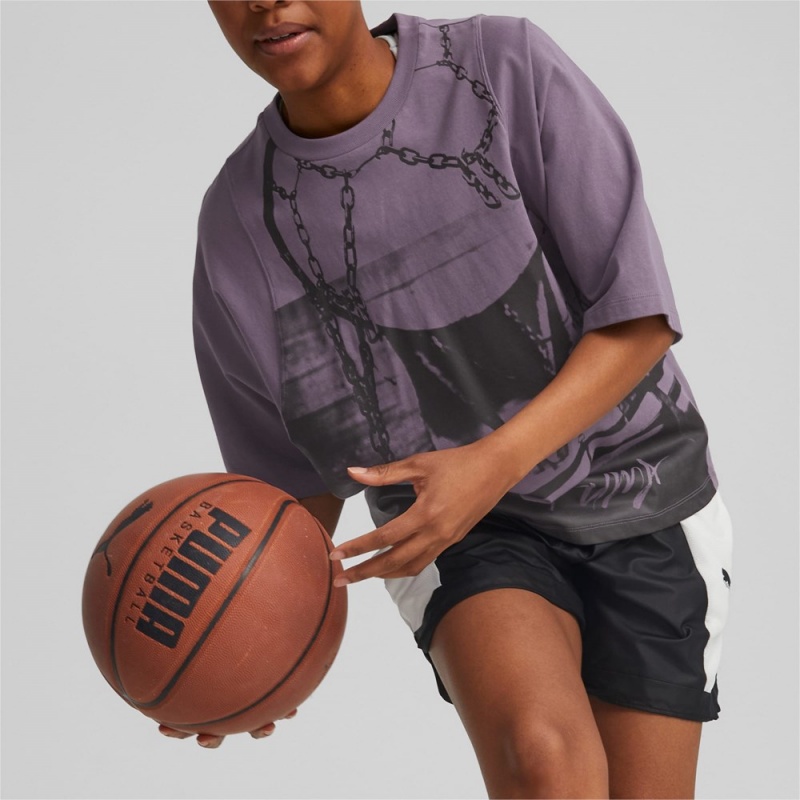 Camiseta Puma Strong Side Basketball Tee Mujer Morados Grises | 7403682-FJ