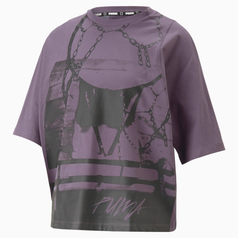 Camiseta Puma Strong Side Basketball Tee Mujer Morados Grises | 7403682-FJ